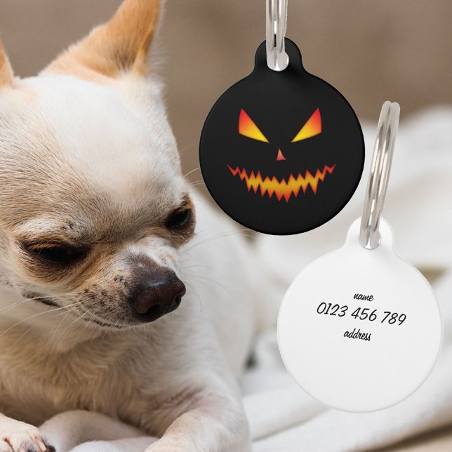 Cooler beängstigender Jack O'Lantern GesichtsHallo Haustiermarke (Customize Jack O'Lantern face Halloween Pet ID Tag
)