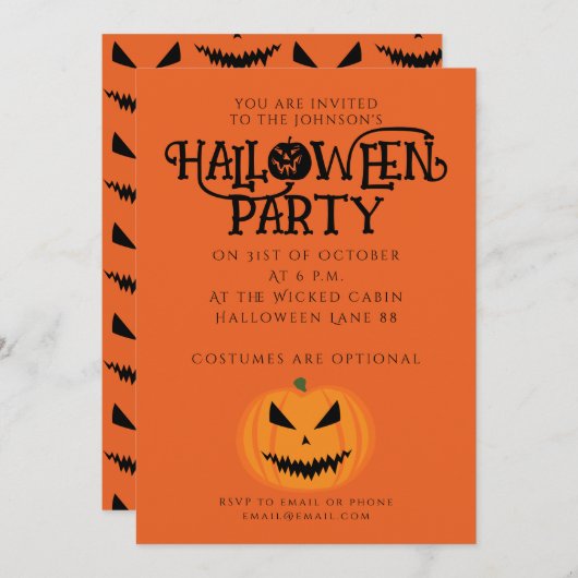 Cooler beängstigender Jack O'Lantern Halloween Einladung (Vorne/Hinten)