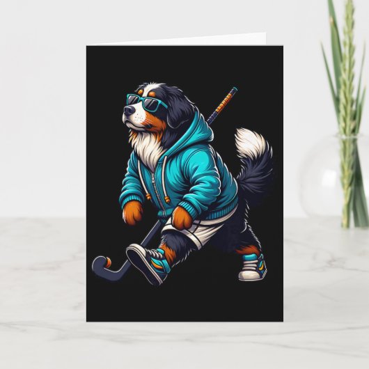 Cooler Berner Sennenhund-Hockeyspieler mit Kapuzen Karte (Vorderseite)