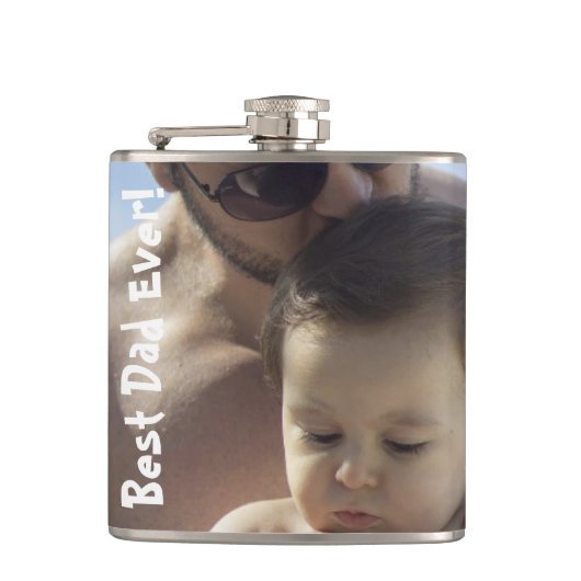 Cooler bester Vater je Foto Vinyl Wrapped Flask Flachmann (Vorderseite)