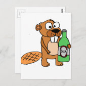 Cooler Biber trinken Bier Cartoon Postkarte (Vorne/Hinten)