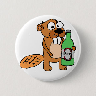 Cooler Biber-trinkender Bier-Cartoon Button