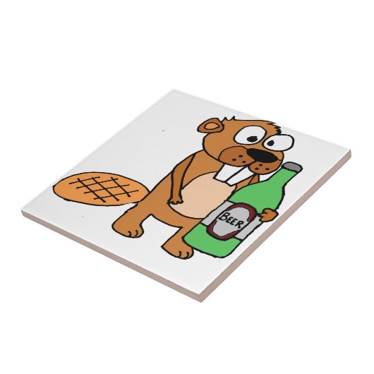 Cooler Biber-trinkender Bier-Cartoon Fliese (Seite)