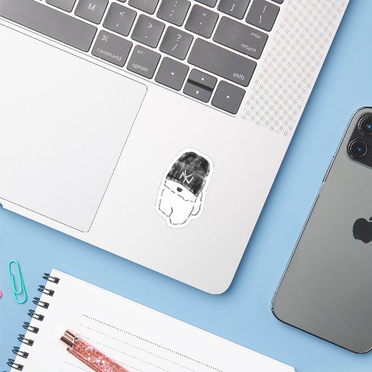 Cooler Bichon Frise-Welpe mit schwarzer Beanie Aufkleber (Laptop mit iPhone)