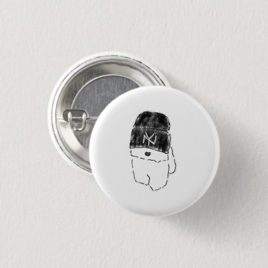Cooler Bichon Frise-Welpe mit schwarzer Mütze Button (Vorne & Hinten)