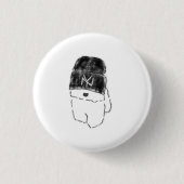 Cooler Bichon Frise-Welpe mit schwarzer Mütze Button (Vorderseite)