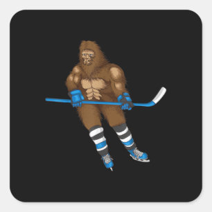 Cooler Bigfoot Playing Ice Hockey Funny Squatch Quadratischer Aufkleber