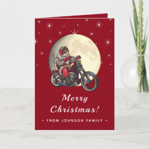 Cooler Biker-Weihnachtsmann-Motorrad-Rot-Funkeln & Karte