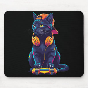 Cooler Black Cat Gamer Halloween Mousepad