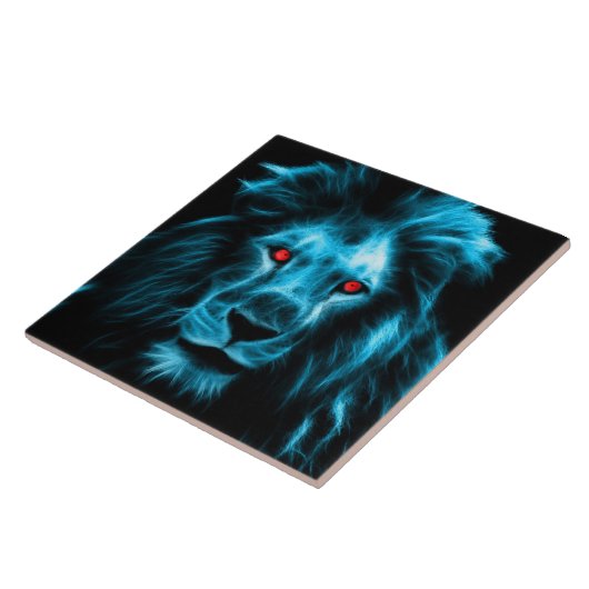 Cooler blauer Löwe mit blaue Augen-Porträt Fliese (Seite)