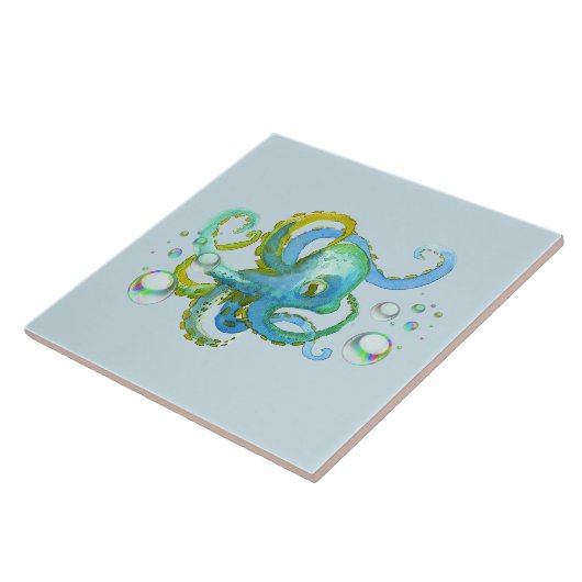 Cooler Blauer Oktopus unter Wasser Fliese (Seite)
