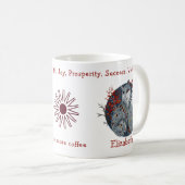 Cooler blauer Polar Fox, floraler Hintergrund. Sch Kaffeetasse (VorderseiteRechts)