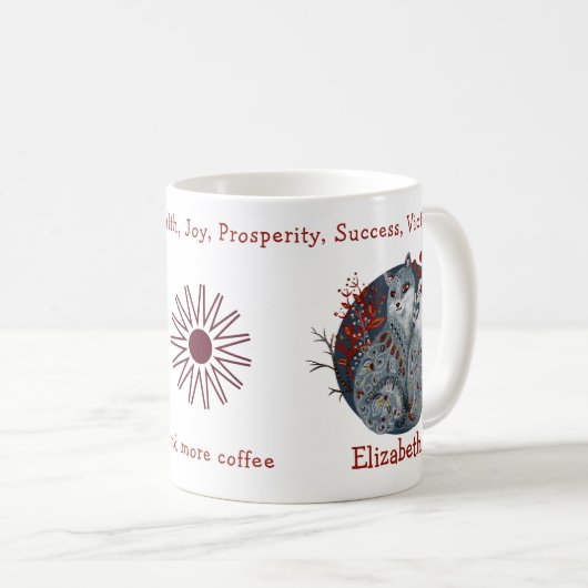 Cooler blauer Polar Fox, floraler Hintergrund. Sch Kaffeetasse (VorderseiteRechts)