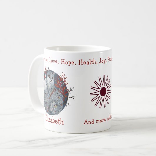 Cooler blauer Polar Fox, floraler Hintergrund. Sch Kaffeetasse (Vorderseite Links)