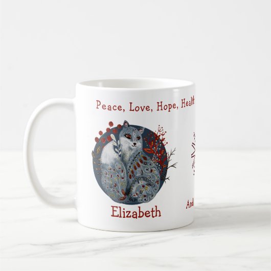 Cooler blauer Polar Fox, floraler Hintergrund. Sch Kaffeetasse (Links)