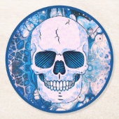Cooler Blauer Skull Runder Pappuntersetzer (Vorderseite)