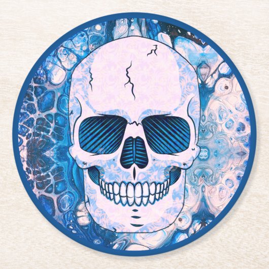 Cooler Blauer Skull Runder Pappuntersetzer (Vorderseite)