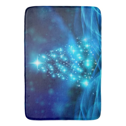 Cooler Blauer Weihnachtsbaum mit glänzenden Lichte Badematte (Vorderseite Vertikal)