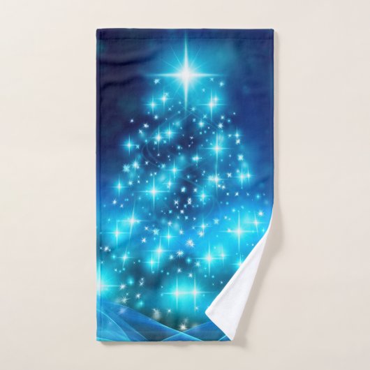Cooler Blauer Weihnachtsbaum mit glänzenden Lichte Badhandtuch Set (Handtuch)