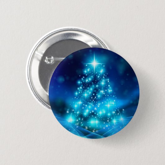 Cooler Blauer Weihnachtsbaum mit glänzenden Lichte Button (Vorne & Hinten)