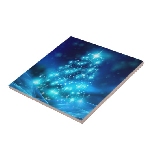 Cooler Blauer Weihnachtsbaum mit glänzenden Lichte Fliese (Seite)