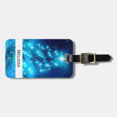 Cooler Blauer Weihnachtsbaum mit glänzenden Lichte Gepäckanhänger (Vorderseite horizontal)