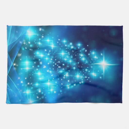 Cooler Blauer Weihnachtsbaum mit glänzenden Lichte Geschirrtuch (Horizontal)