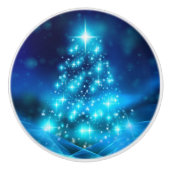 Cooler Blauer Weihnachtsbaum mit glänzenden Lichte Keramikknauf (Vorderseite)