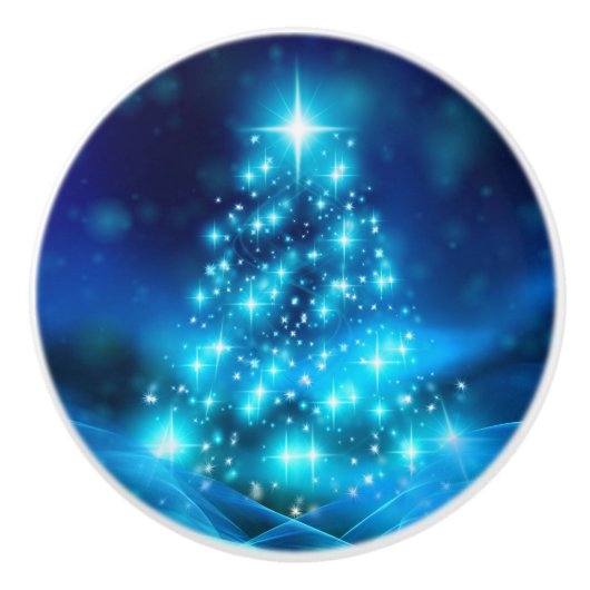 Cooler Blauer Weihnachtsbaum mit glänzenden Lichte Keramikknauf (Vorderseite)