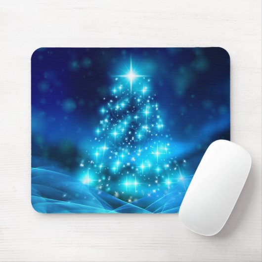 Cooler Blauer Weihnachtsbaum mit glänzenden Lichte Mousepad (Mit Mouse)