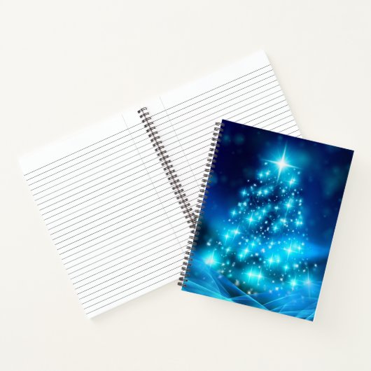 Cooler Blauer Weihnachtsbaum mit glänzenden Lichte Notizblock (Innenseite)