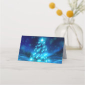 Cooler Blauer Weihnachtsbaum mit glänzenden Lichte Platzkarte (Rückseite)