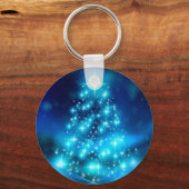 Cooler Blauer Weihnachtsbaum mit glänzenden Lichte Schlüsselanhänger (Vorderseite)