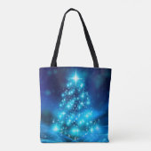 Cooler Blauer Weihnachtsbaum mit glänzenden Lichte Tasche (Rückseite)