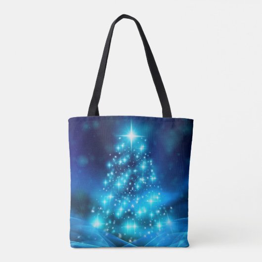 Cooler Blauer Weihnachtsbaum mit glänzenden Lichte Tasche (Rückseite)