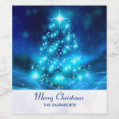 Cooler Blauer Weihnachtsbaum mit glänzenden Lichte Weinetikett (Einzelnes Label)