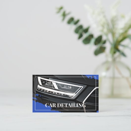 Cooler Blue Car Service Detaillierte Fotovorlage Visitenkarte (Stehend Vorderseite)