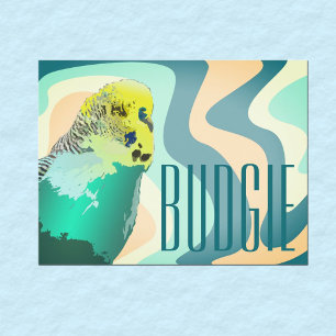 Cooler Blue Green Budgie Pet Bird von Funky Retro  Postkarte