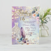 Cooler boho blumenreicher Glitzer Einladung (Stehend Vorderseite)