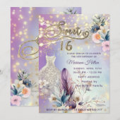 Cooler boho blumenreicher Glitzer Einladung (Vorne/Hinten)