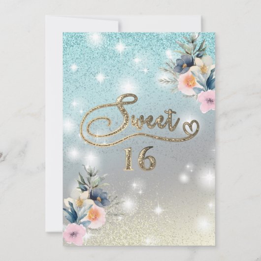 Cooler boho blumenreicher Glitzer Einladung (Rückseite)