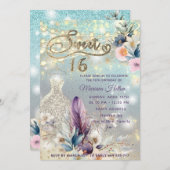 Cooler boho blumenreicher Glitzer Einladung (Vorne/Hinten)