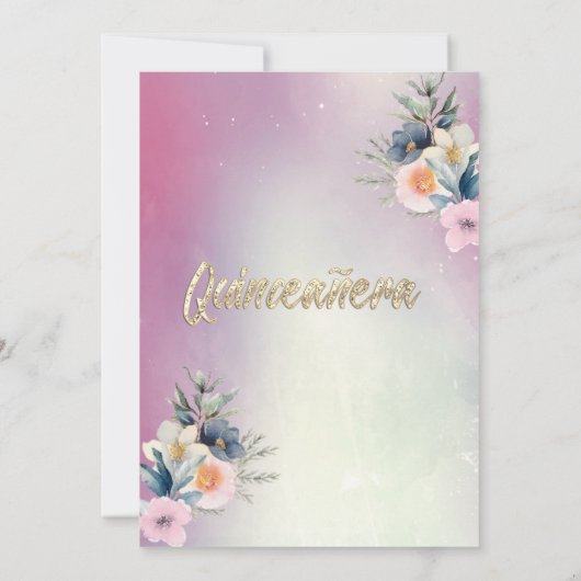 Cooler boho blumenreicher Glitzer Einladung (Rückseite)