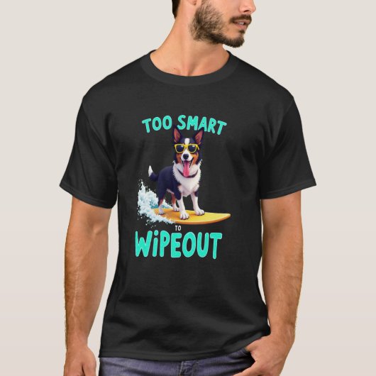 Cooler Border Collie Surfer Hund T-Shirt (Vorderseite)