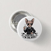 Cooler Boss Sphynx-Katze Kaffee Kunst Button (Vorne & Hinten)