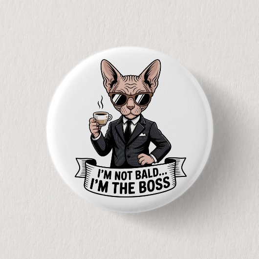 Cooler Boss Sphynx-Katze Kaffee Kunst Button (Vorderseite)