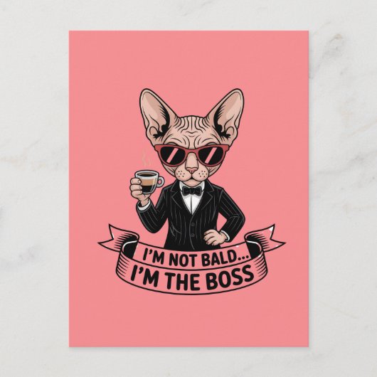 Cooler Boss Sphynx-Katze Kaffee Kunst Postkarte (Vorderseite)