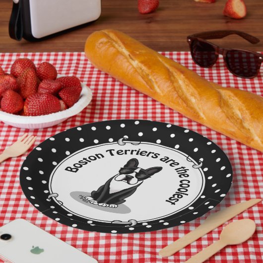 Cooler Boston Terrier Dog (schwarz) mit Sonnenbril Pappteller (Picknick)