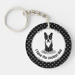 Cooler Boston Terrier Dog (schwarz) mit Sonnenbril Schlüsselanhänger