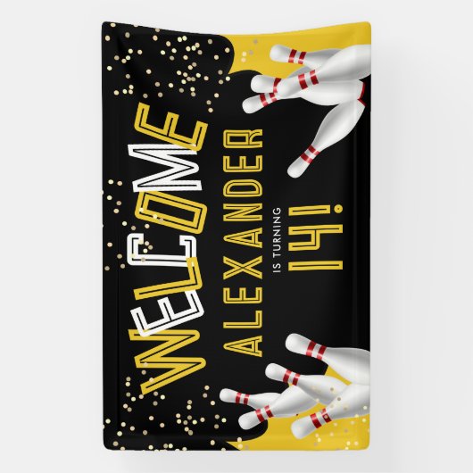 Cooler Bowling Schwarz-Gelb-Strick Party Empfang Banner (Vertikal)